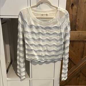 Altar'd State Cream and Light Blue Wave Knit Sweater